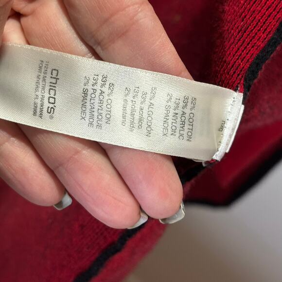 Chico’s Reversible Knit Vest Size 2 (L) Black Red Open Front Sleeveless Pockets - Picture 3 of 5